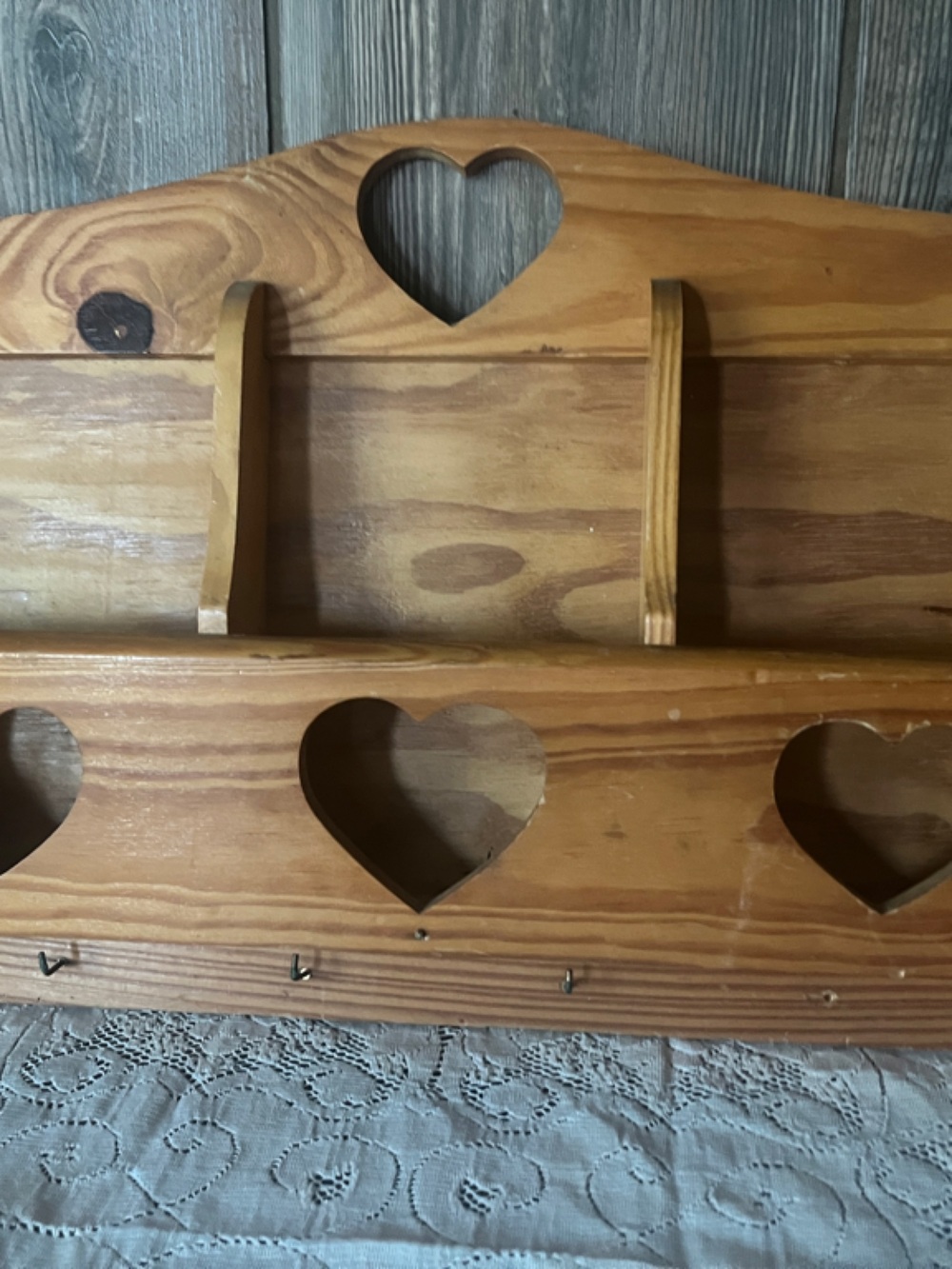 Rustic Heart Cutout Wooden Wall Shelf - Natural Wood